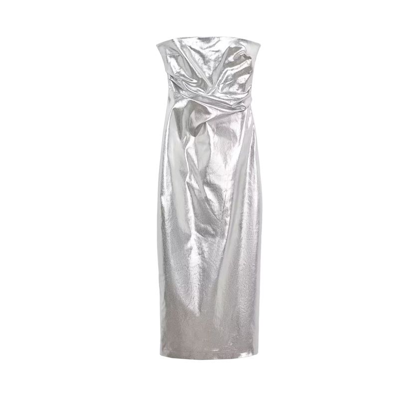 Spring New Arrival Strapless Straight Collar Silm Slim Looking Bodycon Dress Metal Series Tube Top Dress 3152390