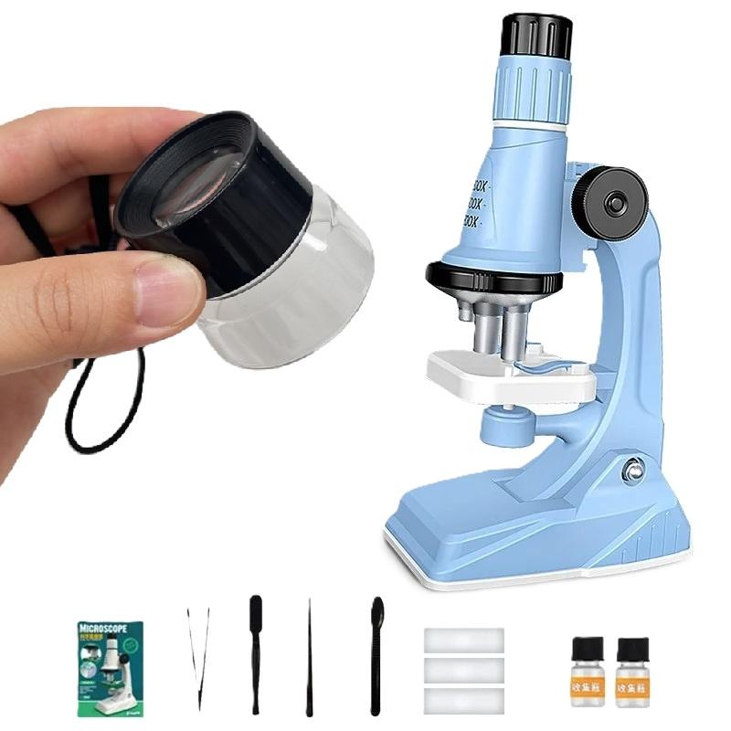 Kinder-Mikroskop-Set 200X-1200X Biologische Wissenschaft Stem-Spielzeug Schule Zuhause Pädagogisch 10X Taschenlupe Tragbares Mikroskop