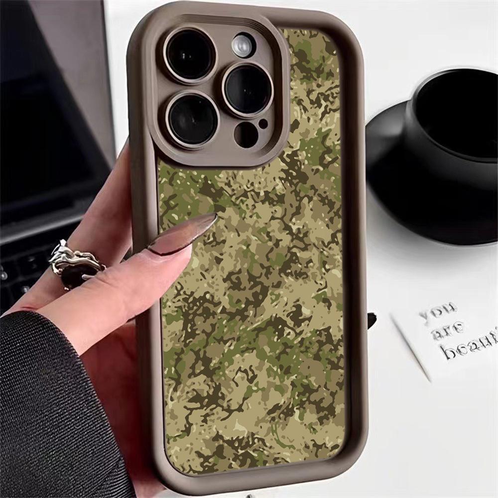 LZ6 Camouflage Camo Design Silicone Phone Case for iPhone 11 13 14 15 16 Pro Max 7 8 16 Plus 12 mini XS Max XR Shockproof Back Cover