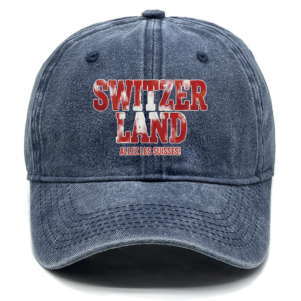 

Baseball Hat With SWITZERLAND ALLEZ LES SUISSES Flag Printed , Adjustable Snapback Baseball Cap Unisex All-season Inelastic Hip Hop Dad Hat as the picture темно-синього кольору