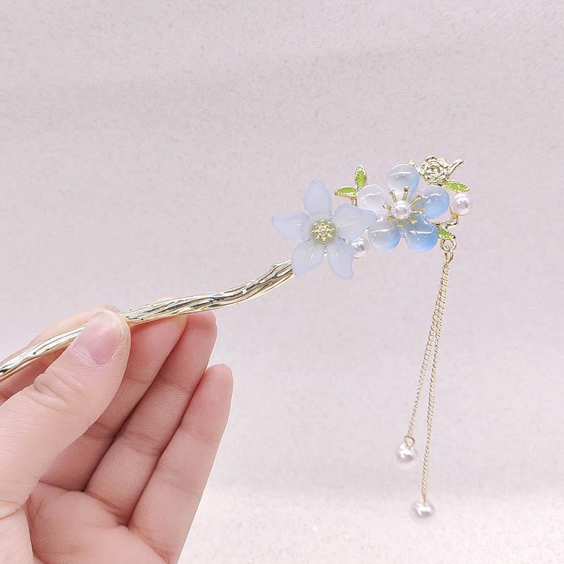Ancient Peach Blossom Fringed Hairpin, High-end Niche Hairpin, New Chinese Hair Accessories, Step Shake Hanfu Disc Hair Hairpin, Female