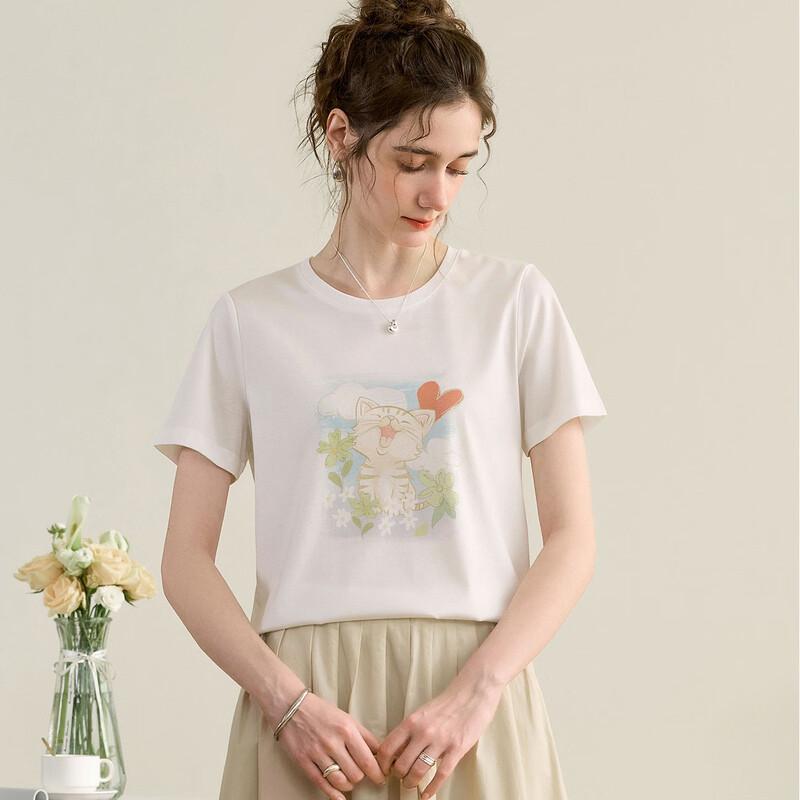 Snowforte Women s Silk Blend Casual Print Short Sleeve T-Shirt XL белый