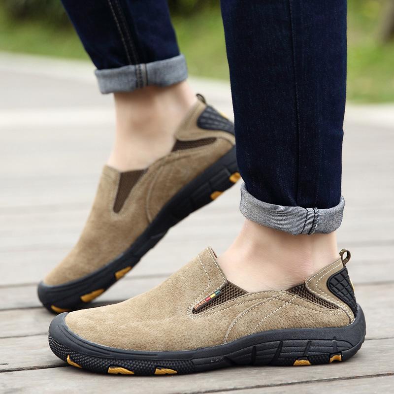 

Мужская обувь из натуральной кожи, замшевые лоферы для улицы, роскошные кроссовки, обувь для вождения, ручная работа, дышащая, повседневная обувь 38 хаки