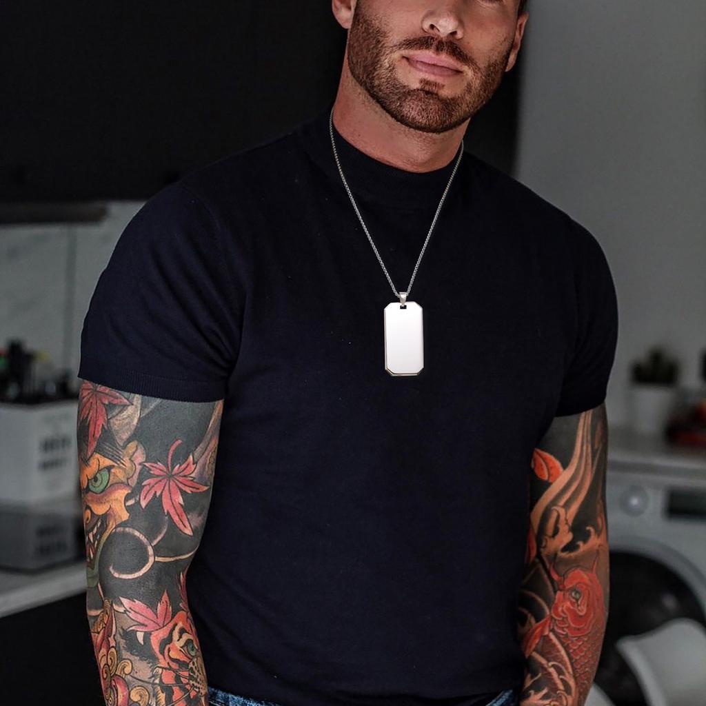 Vnox Free Engraving Text Name Date Dog Tag Necklaces for Men, Thicken Glossy Stainless Steel Dogtag Pendants,Gift to Dad Husband
