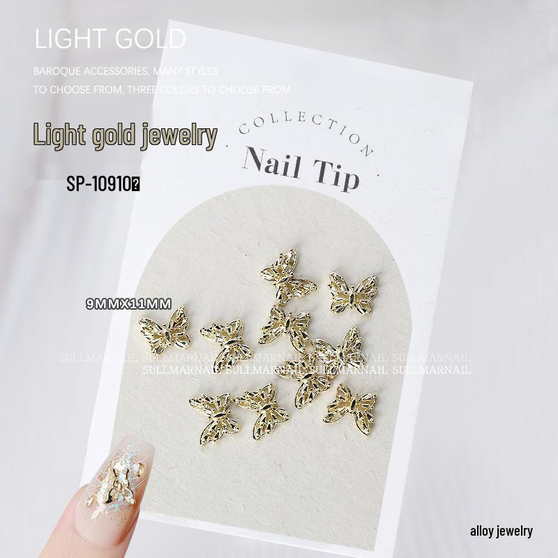 Golden Butterfly 3D Nail Art Set - 10 Pieces of Light Gold Ribbon Bow Decorations