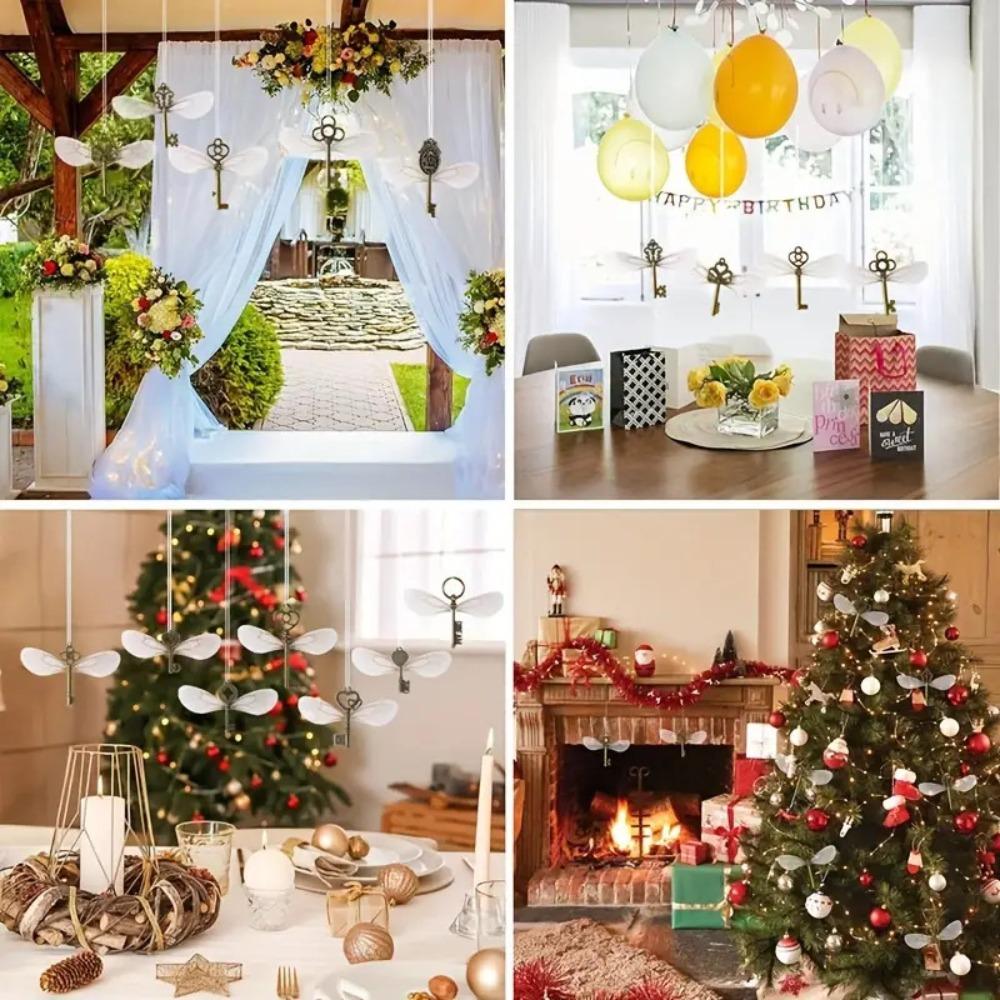 49pcs/set Realistic Skeleton Keys Dragonfly Pendant Set Christmas Tree Hanging Ornaments Gifts