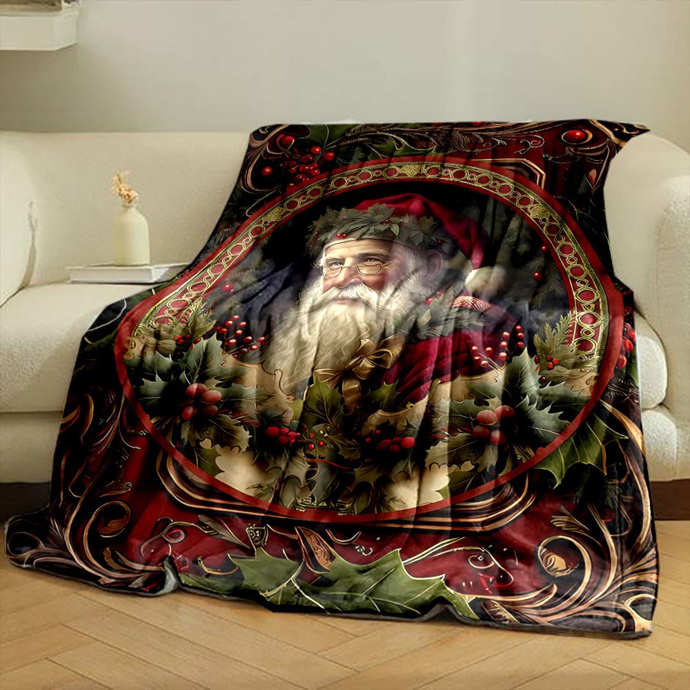 Christmas Santa Claus Holly Pattern Blanket bedroom Blanket for Livingroom Couch lunch break Soft throw for Friend's festival Gift