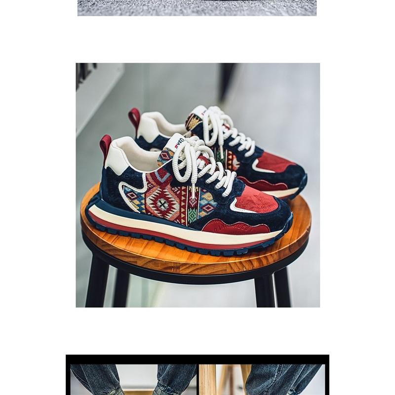 Men's Ethnic Pattern Retro Chunky Sneakers Casual Lace Up Outdoor Walking Shoes