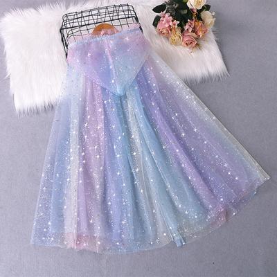 Κορίτσια με κουκούλα μανδύα αστέρι Snowflakes Peacock Feather Sheer Ruffle Tulle Stage Performance Cosplay Στολή για παιδιά Ντύσιμο Princess Cape Shawl