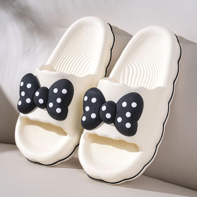 Women's Fashion Thick Soled Slippers 2024 Summer New Soft Bottom Bathroom Anti-Slip Wear-resisting Butterfly Knot Beach Shoes