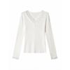 White Lace Patchwork V-Neck Slim Fit Long Sleeve Top for Women - Autumn/Winter Base Layer T-shirt
