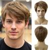 Synthetic Wigs for Men Short Brown Buddy Guys Short Dark Layered Hair Replacement Wigs Cosplay Halloween Costume Party