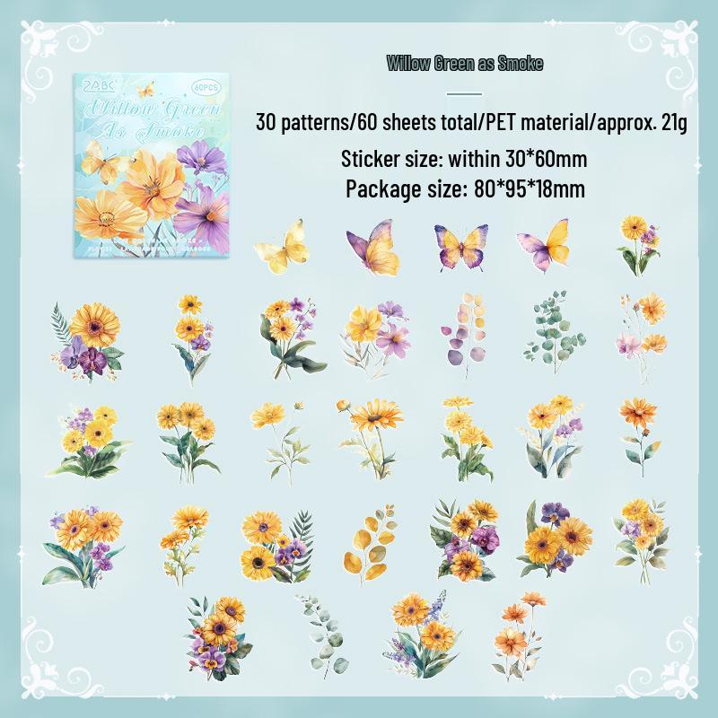 Yuezhen Four Seasons Floral Language Retro PET Stickers for Journals