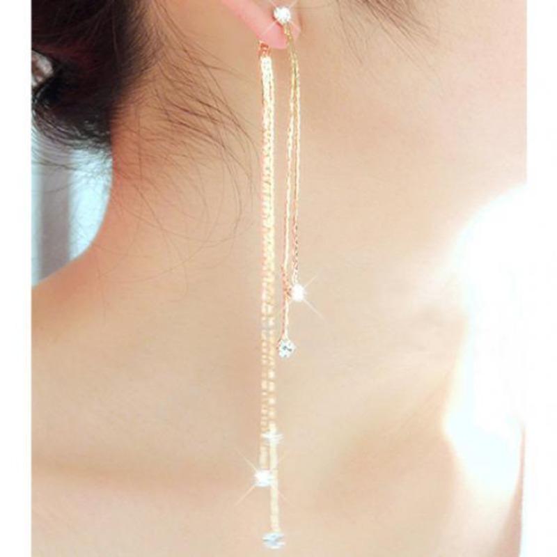 Elegant Long Tassel Drop Earrings with Sparkling Crystals for Women