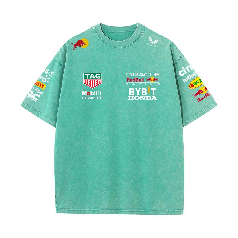 Summer F1 Racing Suit Red Bull Vestapan Team Uniform Short Sleeved Vintage Wash T-shirt Round Neck T-shirt