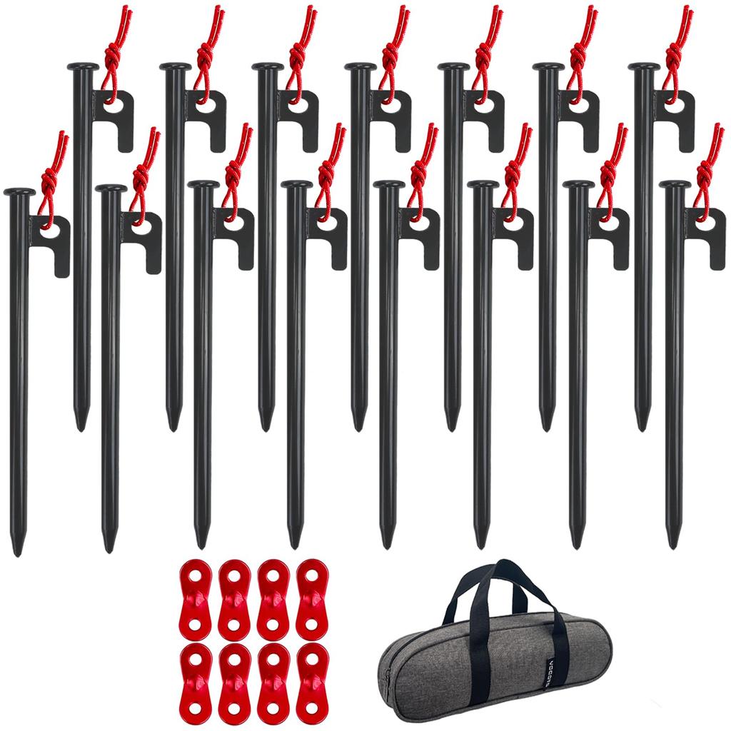 YOGOTO Steel Peg 20cm Set, Camping Peg, Tent Peg, Peg Case Included, Tarp Peg, For Hard Soil, Sand, Grassland, 10mm, 1 Year Quality Guarantee,