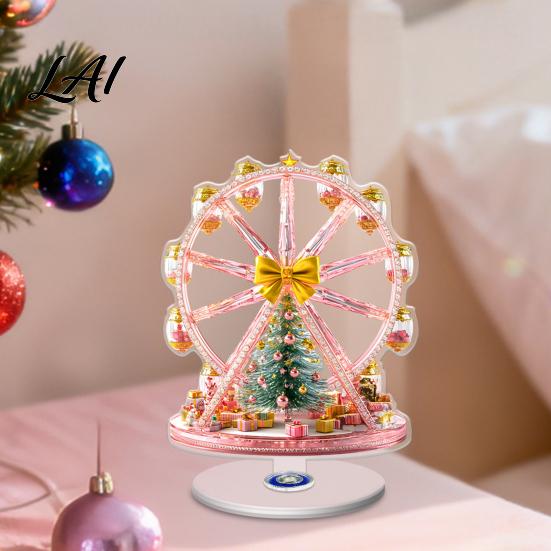 Festive Desktop Decor Acrylic Ferris Wheel Christmas Ornament 360° Rotating Snow House Tabletop Holiday Ornaments Decor Decoration for Offices Home