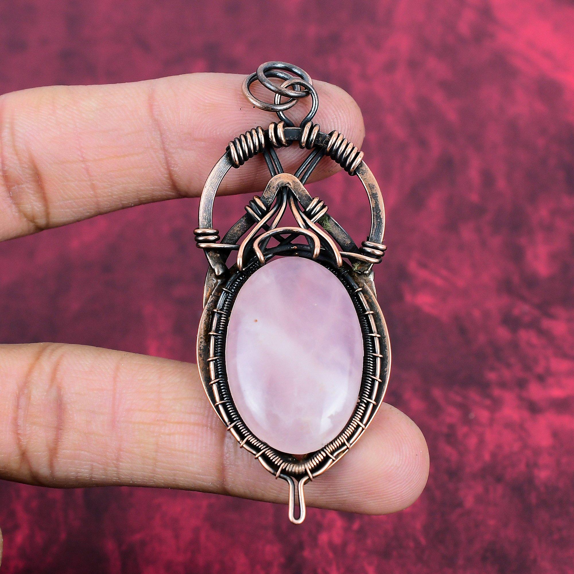 Rose Quartz Pendant Copper Wire Wrapped Pendant Rose Quartz Jewelry Handmade Pendant Gemstone Copper Jewelry Gifts For Her Brand New Pendant