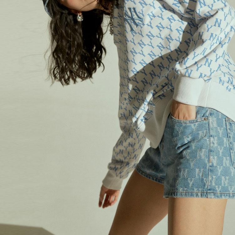 New MLB Old Flower Sweatshirts Unisex Blue 31MTM1111-50W