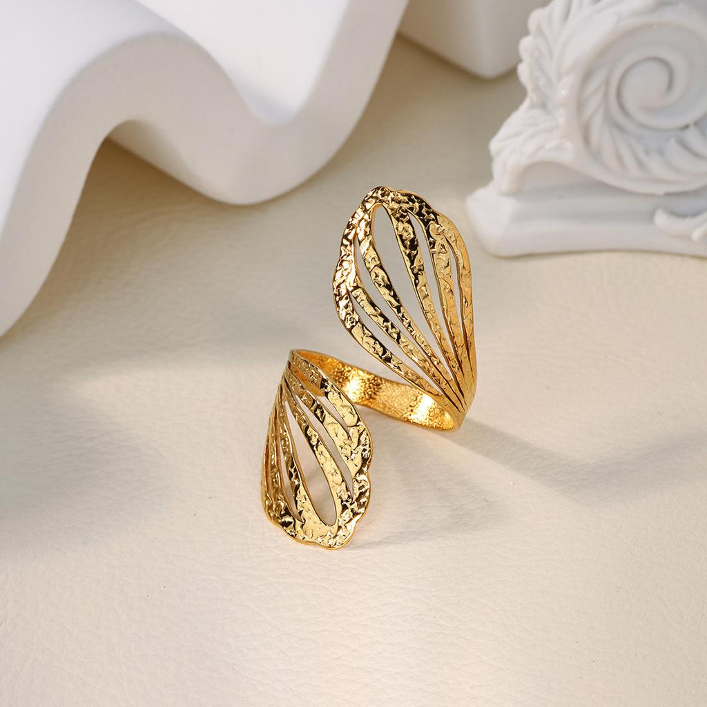 18 K Gold Color Stainless Steel Rings For Women Irregular Hammered Metal Texture Party Anillos Acero Inoxidables Jewelry Gift