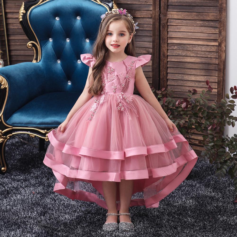 Girls' Formal Princess Dress with Train – Wedding, Runway, Piano Performance, Puffy Skirt