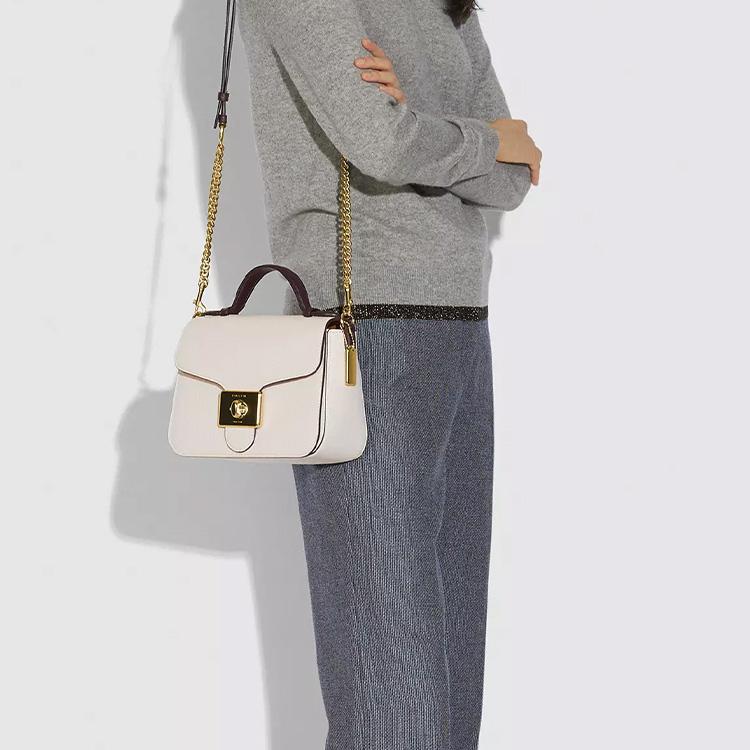 New COACH Cassidy Cow Leather Satchel Bag, Portable Crossbody Bag, Shoulder Bag Women's Pink White 76684-IMP4Y
