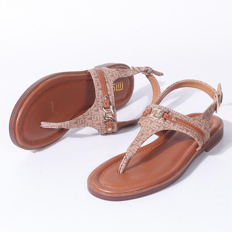 

Fashion Fashion Round Toe Metal Decorative Flat Slippers Women Clip Toe Back Strap Buckle Beach Sandals 36-42 Large Size Women Flip Flop 42 коричневый