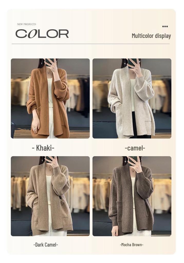 Women's 2023 Wool Lapel Cardigan: Autumn French Style, Mid-Length, Gentle Knit Sweater in Plain Color