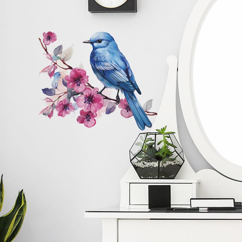 Cartoon Twig Blue Bird Glass Cabinet Window Door Pasted Home Beautification Decorative Wall Stickers