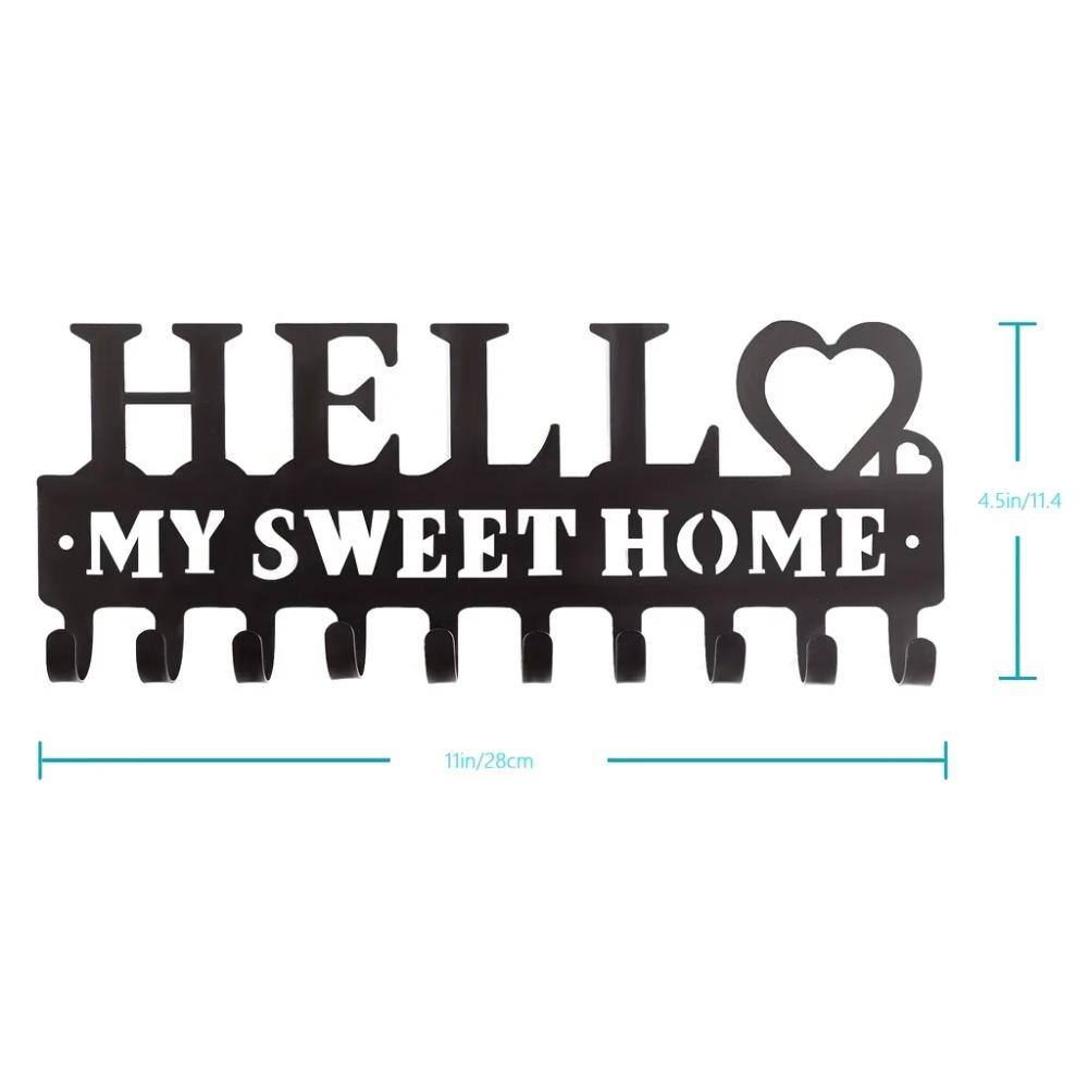 Настенный держатель для ключей - Черный металл с рядом крючков для декоративной стены — фото 3