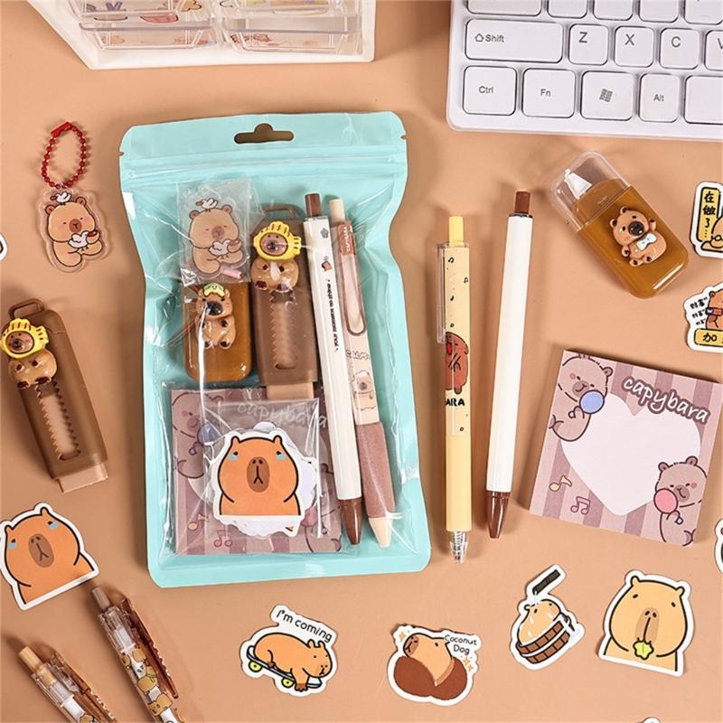 Adorable Capybaras Themed School Supplies Set Includes Practical Items Pen Eraser Sticker Memo Pad Study Essential
