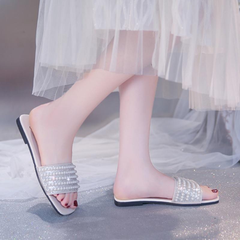 Women's Summer New Fashion Square Head Open Toe Design Women's Slippers Casual Flat Leather Beach Women's Flip-flops