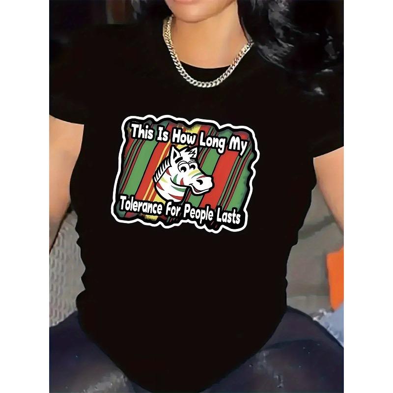 

Women s Horse Graphic T-Shirt Tolerance for People Lasts Slogan Casual Short Sleeve Top 4XL чорний