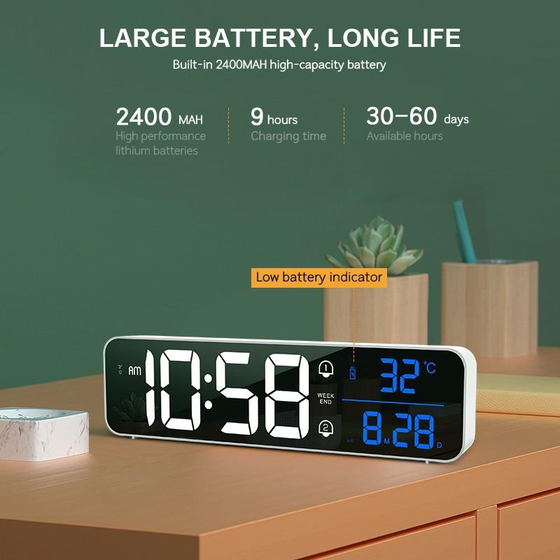 Charging Version Large Screen LED Digital Music Wall Clock Weekday Sleeping Table Clock 2 Alarm Clock Temperature Voice Control Model