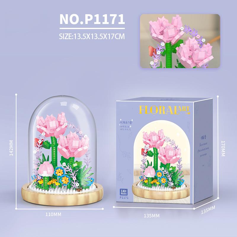 Micro Diamond Block Flower Bricks Rose Carnation Sunflower Tulips Lily Chrysanthem Lotus Cactus Nanobricks Toys Exhibition Booth
