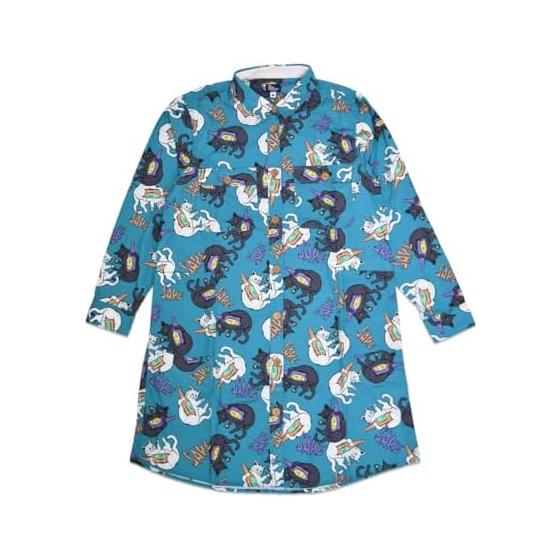(Go Slow Caravan) Go Slow Caravan Cat and Drink Shirt Dress (350201)