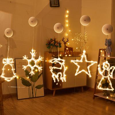 Kerst Raamhanger LED Licht Zuignap Sterren Sneeuwvlok Bel Decoratie Winkelraam Glas Sfeer Scène Kerstavond