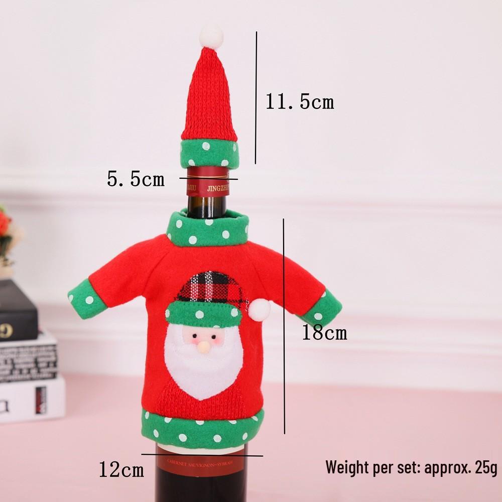 Santa Claus Embroidered Wine Bottle Cover Set - Cartoon Christmas Decoration (2 Pieces)