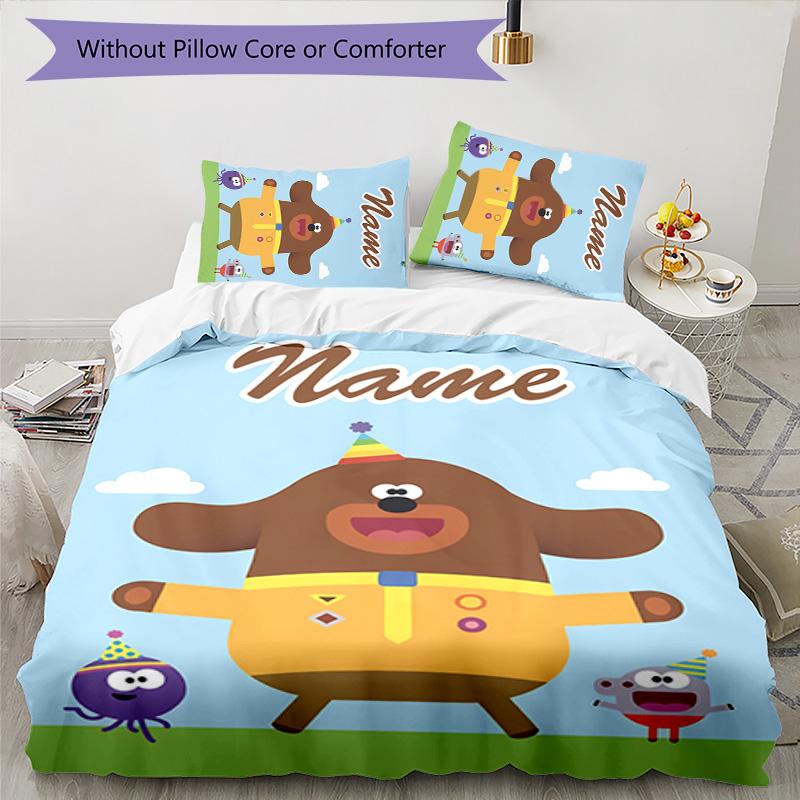 3pcs Hey Duggee3 Cover Set - Personalized Name, HD Printed Bedding with 1 Cover and 2 Pillowcases - Perfect for Home Decor, Easy Care