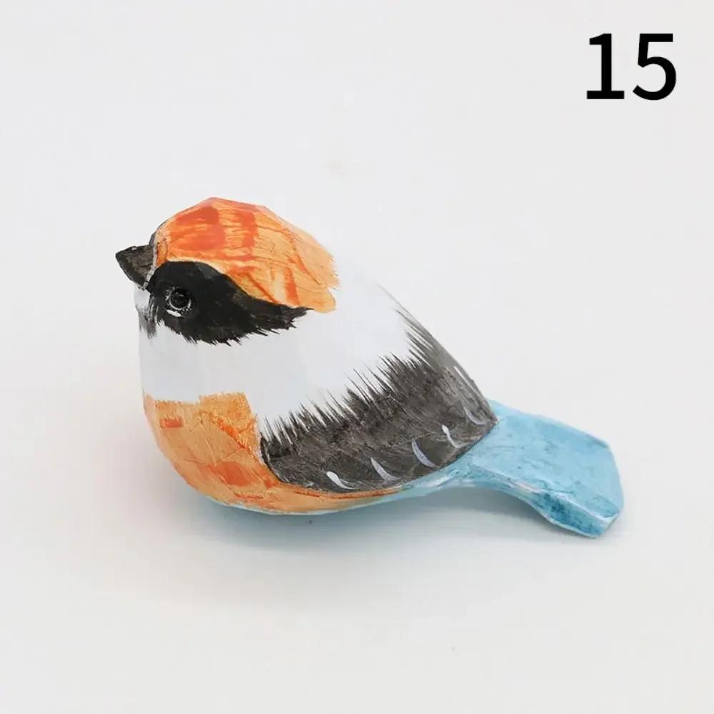 Creative Cute Wood Carving Bird Mini Carving Small Bird Ornament Handmade Painting Wooden Bird Figurine Tabletop