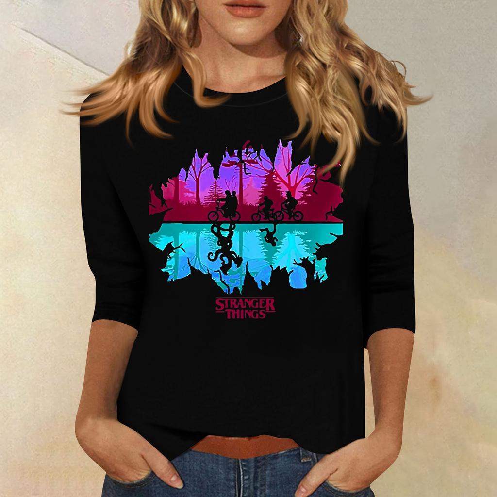 3/4 Sleeve Tops For Women T-Shirt Casual  Print Tops T Shirt Round Neck Pullover Blouse