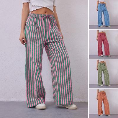 Lange Hosen für Damen, niedrige Taille, elastischer Bund, verstellbarer Kordelzug, lässige Hose mit Taschen, lockere Passform, weites Bein
