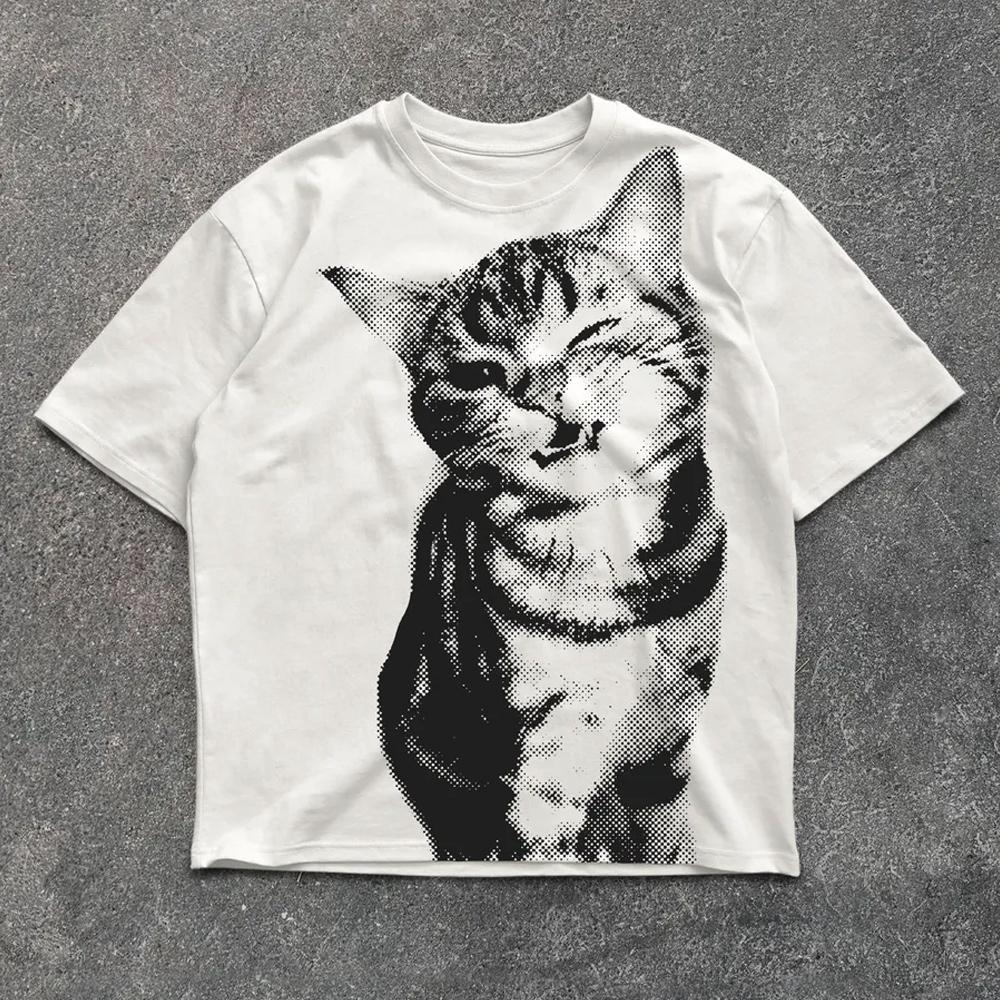 

Summer Harajuku Letter Graphic T Shirts Y2k Tops Cat Print Women High Street Oversized T Shirt Streetwear Vintage Tee Clothing 4XL
