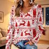 Women's V-Neck Long Sleeve Christmas Print Lightweight Blouse for Spring and Summer