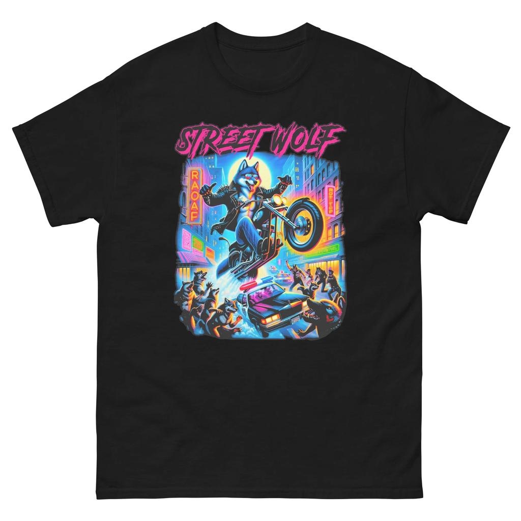 Street Wolf Riding Motorcyle Unisex classic tee, Wolf on Motorbike T-shirt