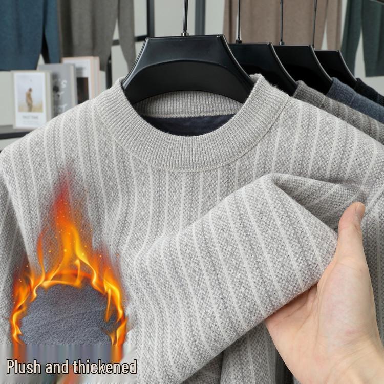 Men s Autumn/Winter Solid Color Thickened Round Neck Knitwear Sweater Pullover 3XL