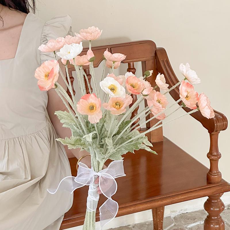 Blue Iceland Poppy Silk Flower Bouquet for Living Room Decoration