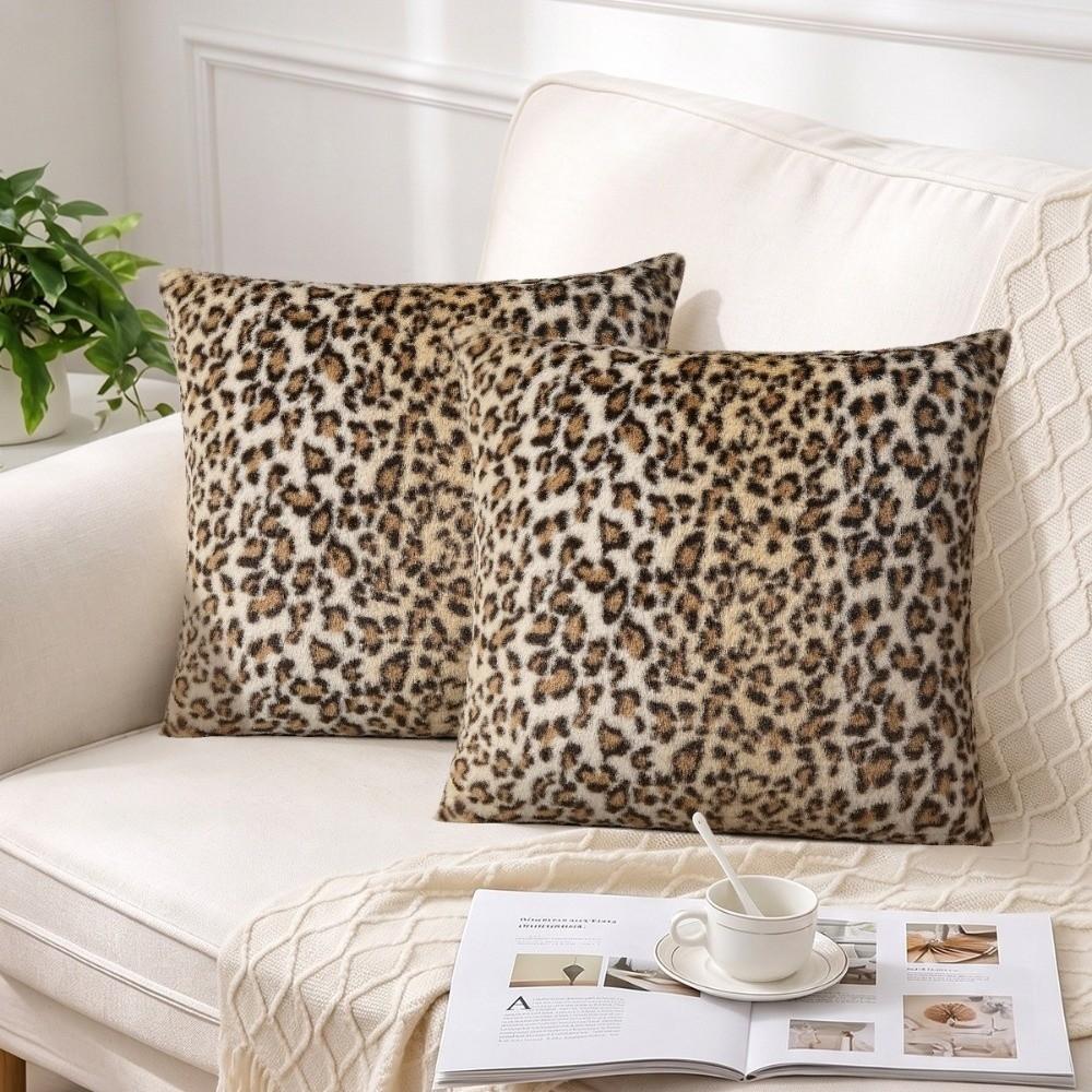 Leopard Print Cushion Cover Double Side Faux Fur Pillowcase Classic Shaggy Pillow Case Bed Decor