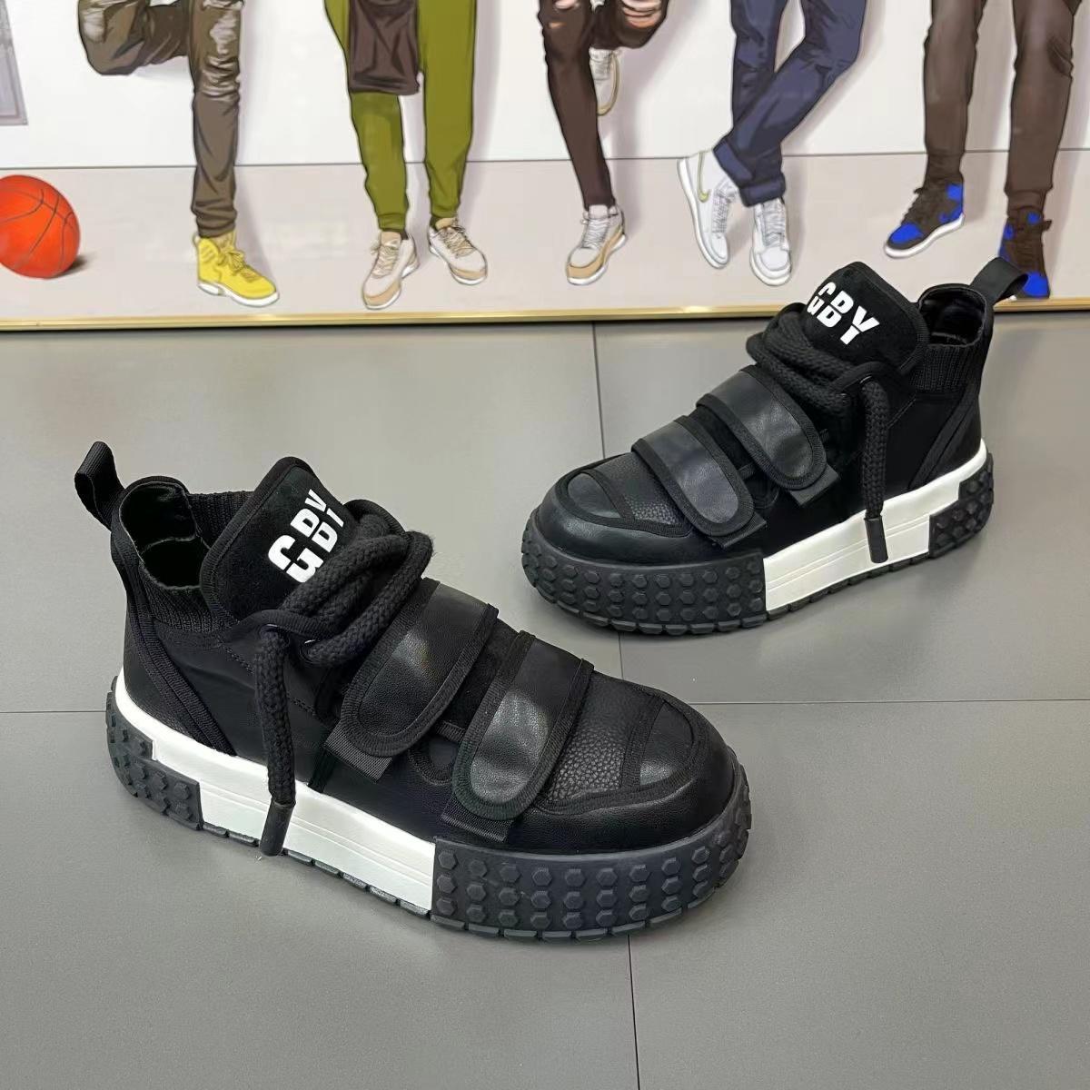 

5 цветов Мужская мода Кожаные цветные блоки Дизайн Ботинки Весна Осень Роскошные Дизайнерские Молодежные Трендовые Хип-Хоп Высокие Кроссовки 43 чёрный