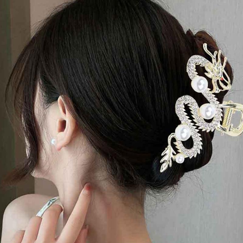 Cool Girls Hair Claw Festive Hairpin New Year Ornaments Headdress Accessories 2024 Dragon Studded Diamante Headdress